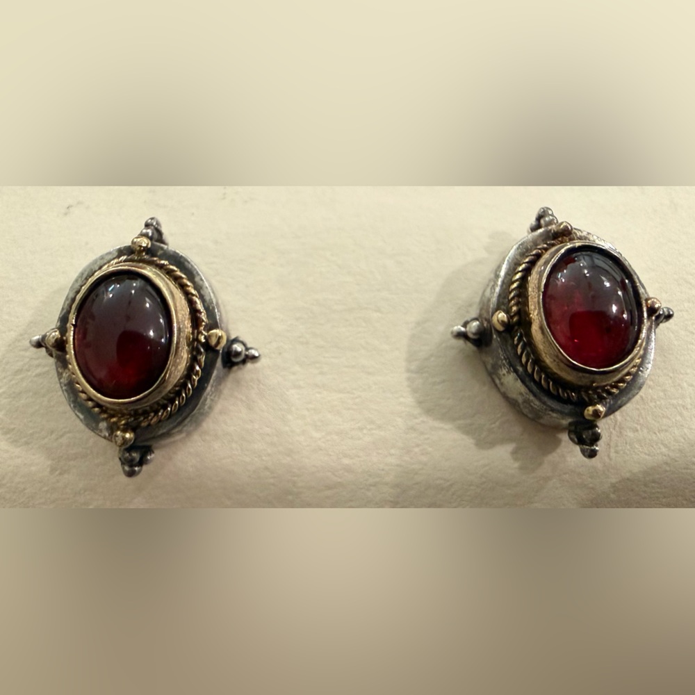 Konstantino Sterling Silver and 18K Gold Pierced Earrings with Garnets
